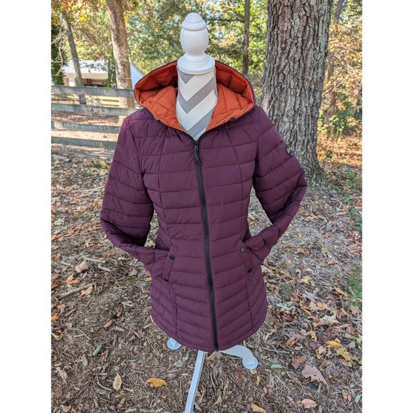 HFX Women’s S Hooded Long Puffer Coat Packable Jacket Zip Plum Org. Warm Winter - Picture 5 of 10